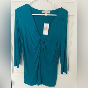 Michael Kors Dark Peacock V-Neck Twist Front Top women’s size small
